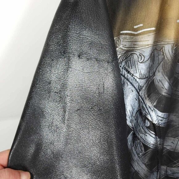 Mega Force Men's Sz46 Black Leather Custom Hand Painted Zip Motorcycle Jacket - Picture 15 of 16